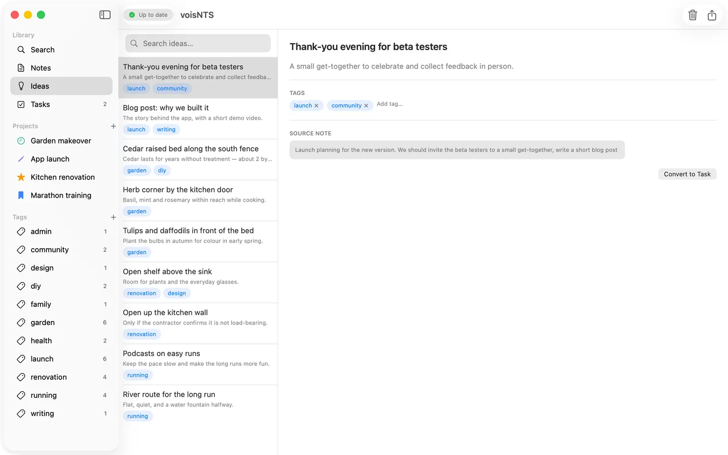 Ideas in voisNTS for Mac, synced from iPhone